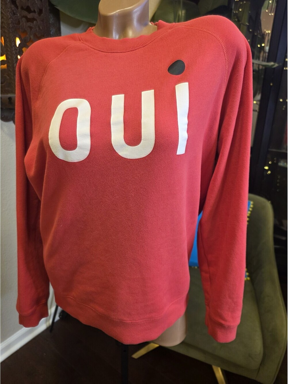 Clare V. Oui Red/Orange Graphic Sweatshirt Size Medium M EUC Made In Portugal